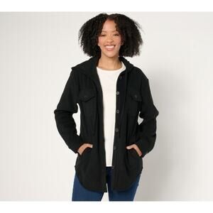 Belle by Kim Gravel Go To Fleece Hooded Shacket Black 2X A673918